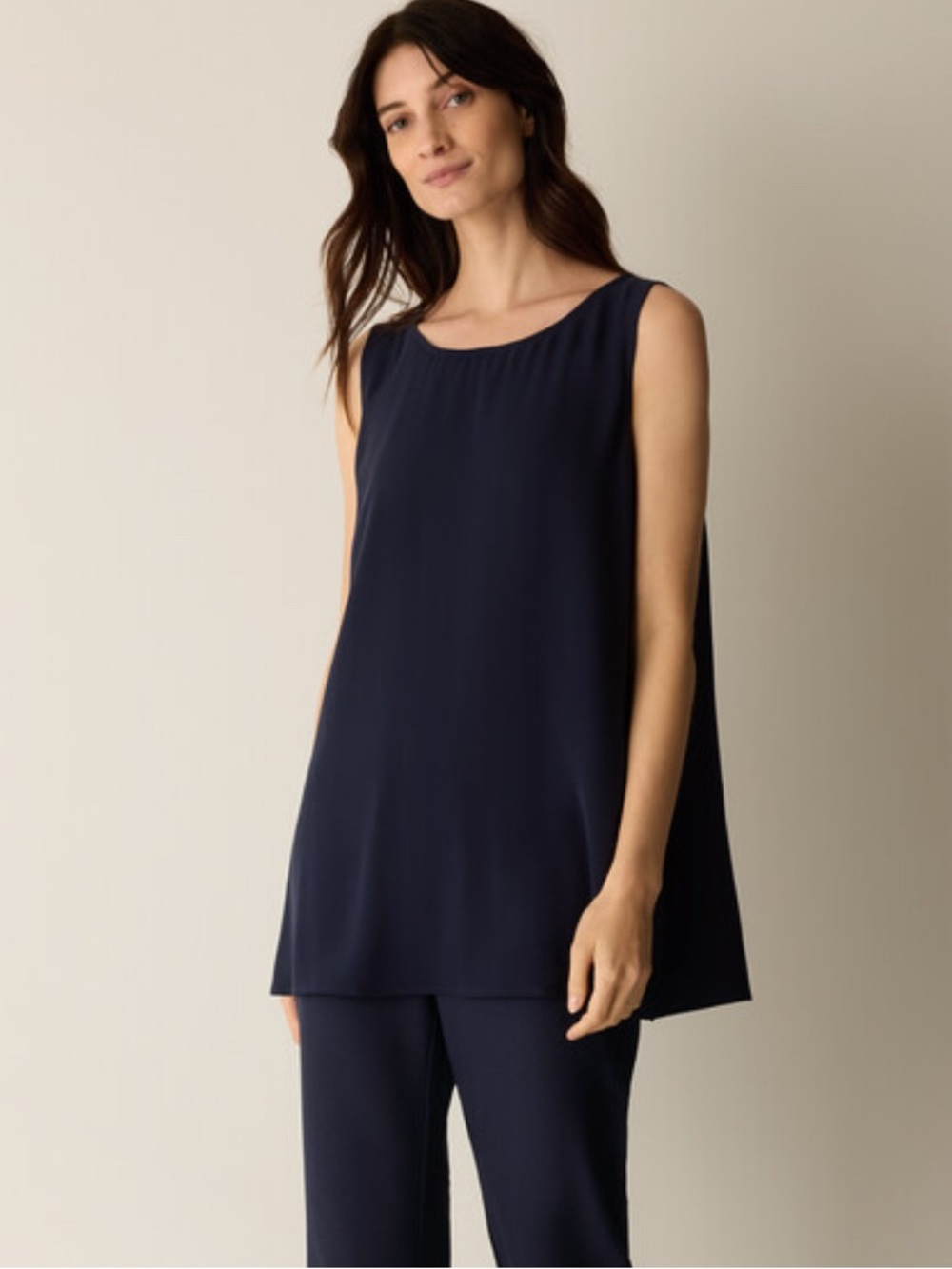 Eileen Fisher 100% Silk Sleeveless Blouse Flowy Minimalist Black Top Size M
